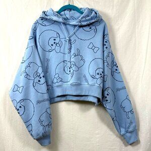 Monchhichi Monkey Cropped Hoodie Sweatshirt Womens Sz XS Blue Pullover NEW